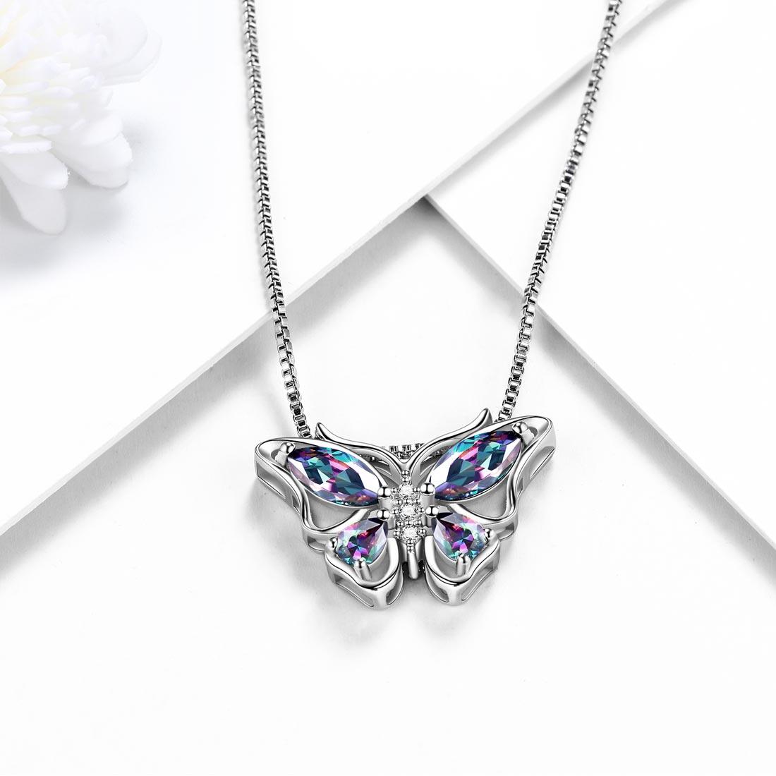 Tokyo Mart Butterfly Rainbow Mystic Topaz Necklaces Women Girls Jewelry Gift Sterling Silver