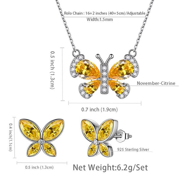 Tokyo Mart Butterfly Birthstone November Citrine Jewelry Set 3PCS Women Girls Birthday Gift