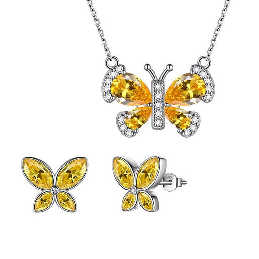 Tokyo Mart Butterfly Birthstone November Citrine Jewelry Set 3PCS Women Girls Birthday Gift