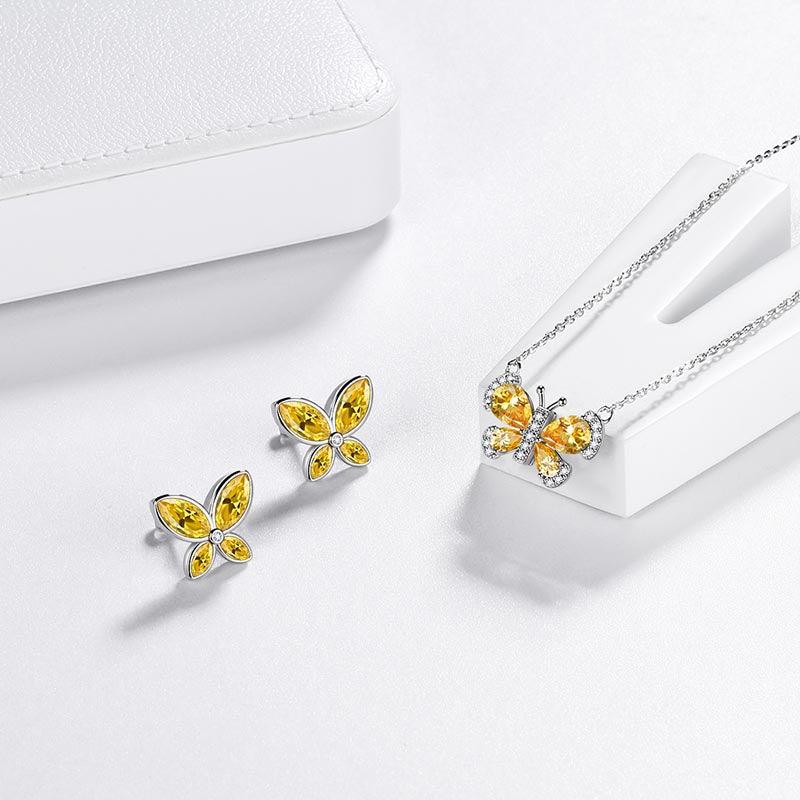 Tokyo Mart Butterfly Birthstone November Citrine Jewelry Set 3PCS Women Girls Birthday Gift