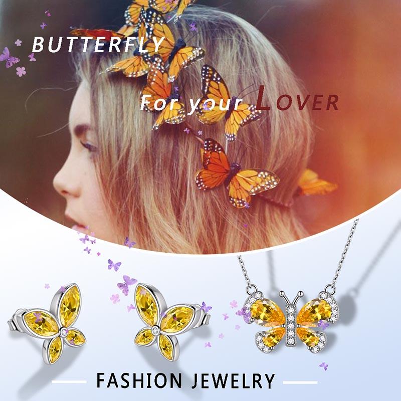 Tokyo Mart Butterfly Birthstone November Citrine Jewelry Set 3PCS Women Girls Birthday Gift