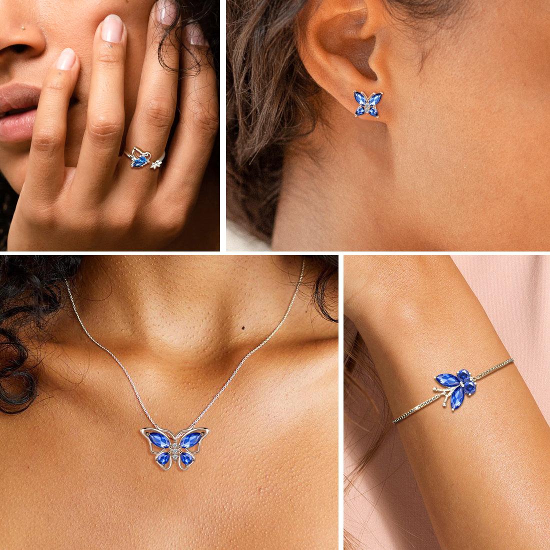 Tokyo Mart Butterfly Jewelry Set Birthstone September Sapphire Women Girls Birthday Gift