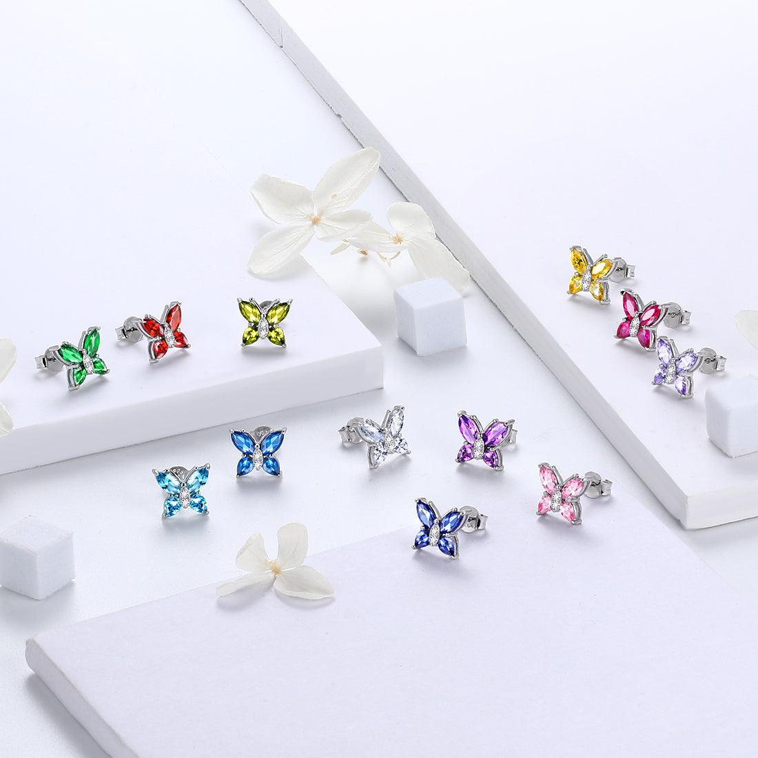 Tokyo Mart Women Stud Earrings Butterfly Birthstone April Diamond Girls Jewelry Birthday Gift