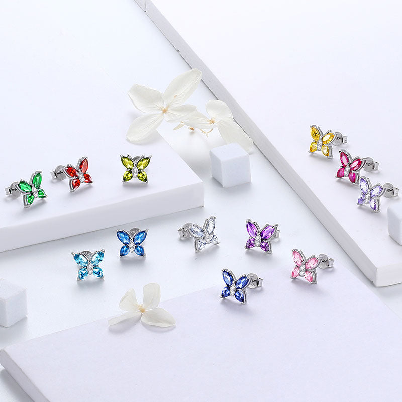 Tokyo Mart Butterfly Stud Earrings Women Birthstone Jewelry Birthday Gifts 925 Sterling Silver