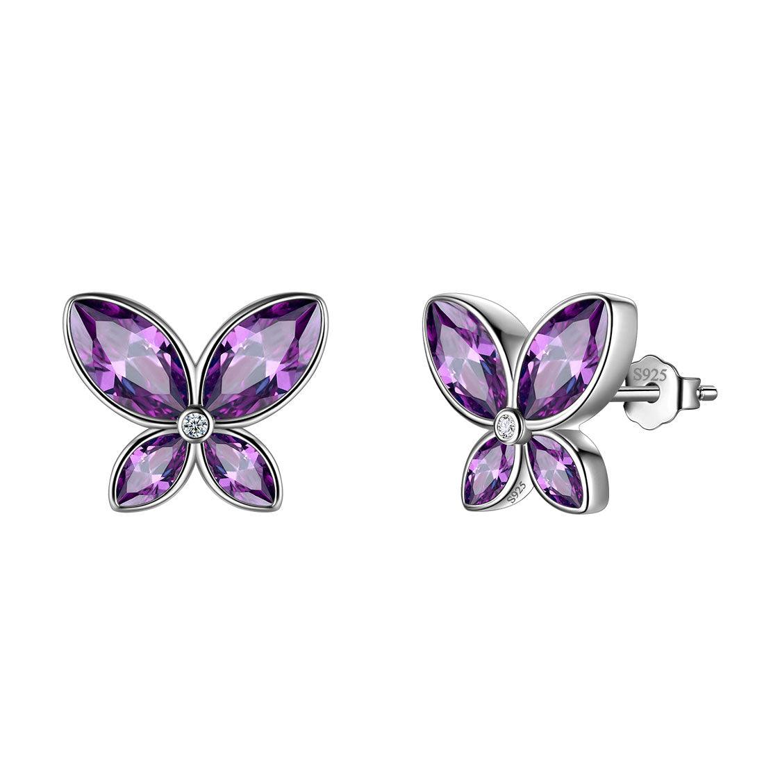 Tokyo Mart Butterfly Stud Earrings Birthstone February Amethyst Women Girls Jewelry Birthday Gift