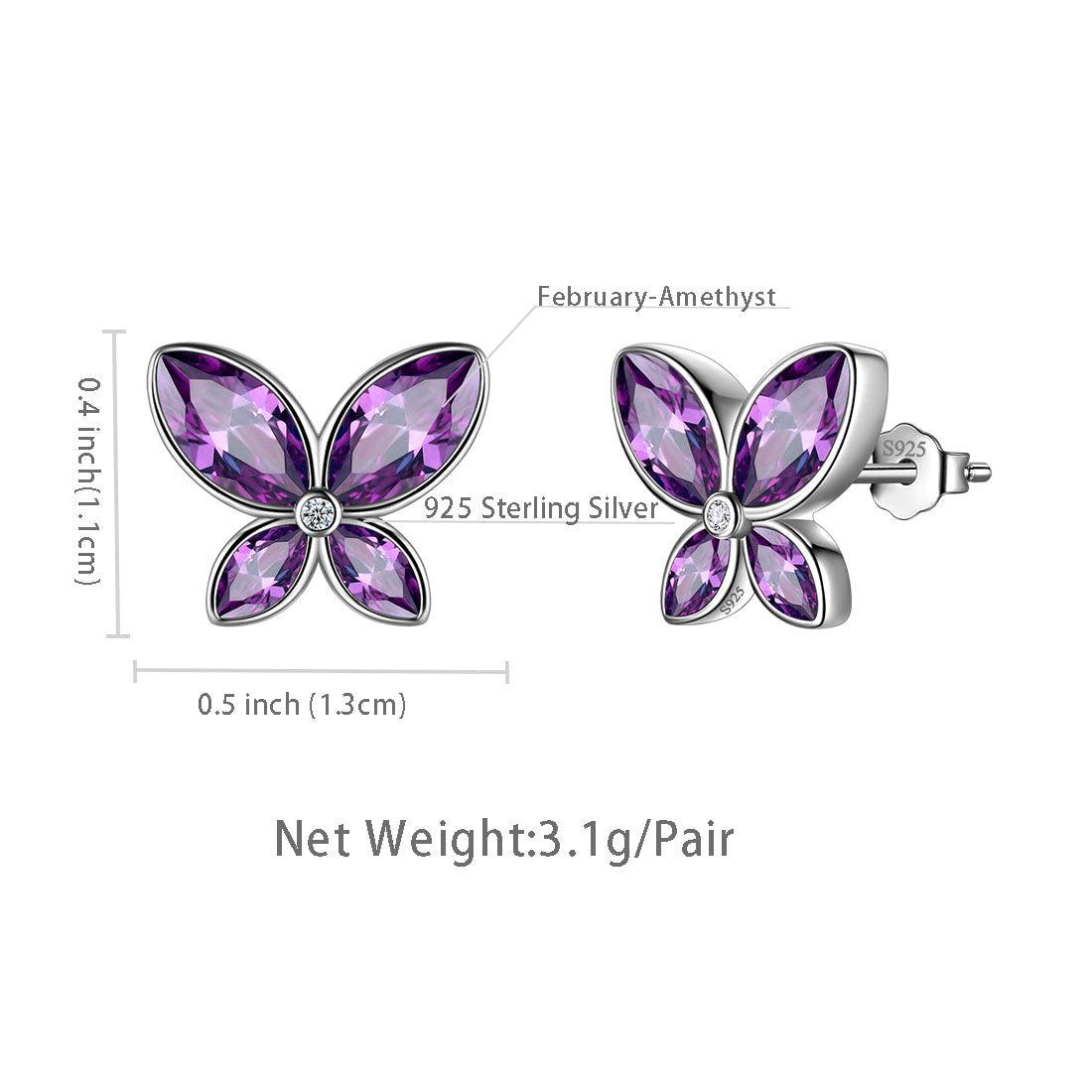 Tokyo Mart Butterfly Stud Earrings Birthstone February Amethyst Women Girls Jewelry Birthday Gift