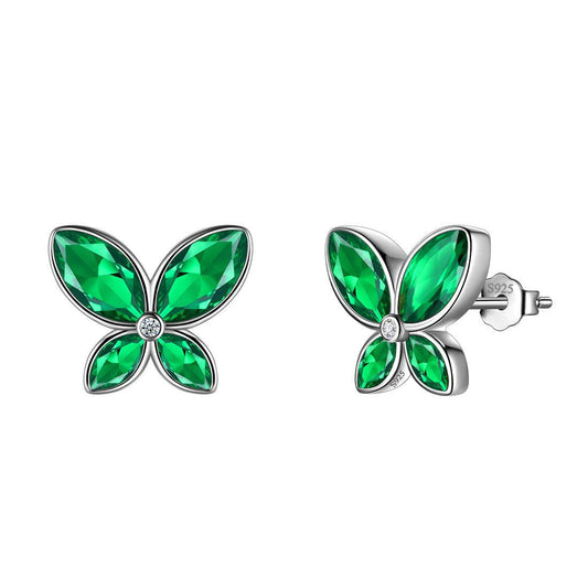 Tokyo Mart Women Butterfly Stud Earrings May Emerald Birthstone Earrings Girl Jewelry Gift