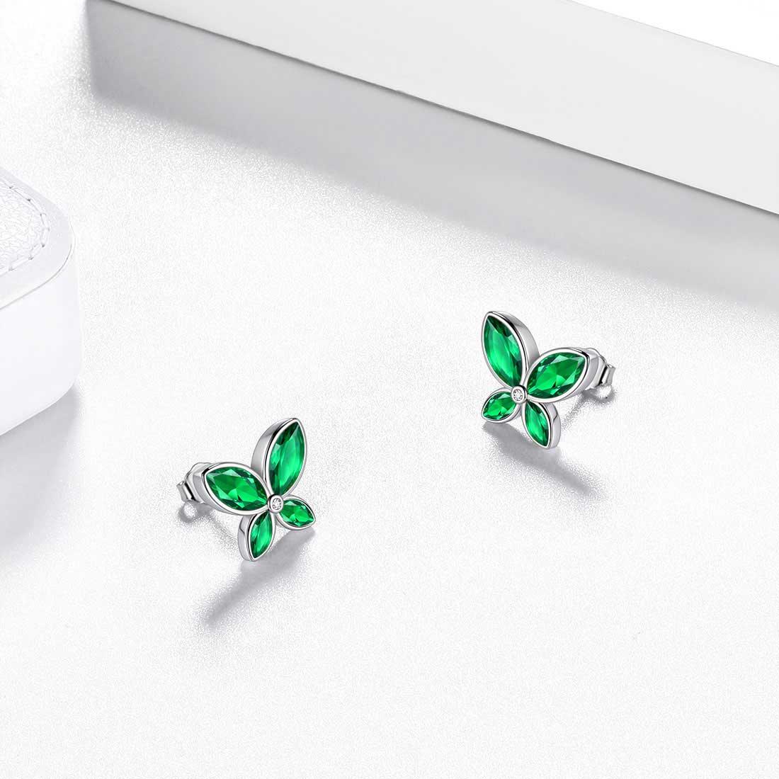 Tokyo Mart Women Butterfly Stud Earrings May Emerald Birthstone Earrings Girl Jewelry Gift