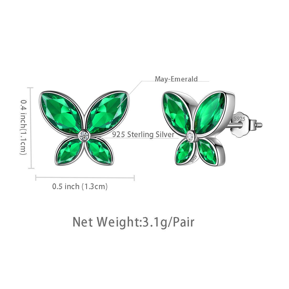 Tokyo Mart Women Butterfly Stud Earrings May Emerald Birthstone Earrings Girl Jewelry Gift