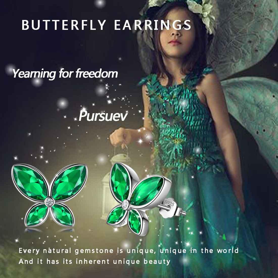 Tokyo Mart Women Butterfly Stud Earrings May Emerald Birthstone Earrings Girl Jewelry Gift