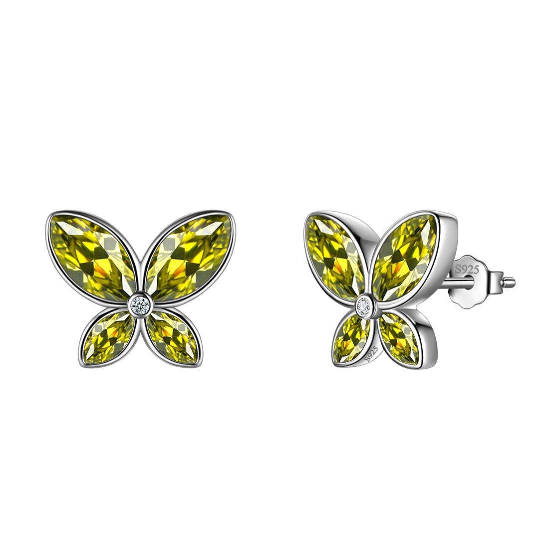 Tokyo Mart Butterfly Stud Earrings Birthstone August Peridot Women Girls Jewelry Birthday Gift