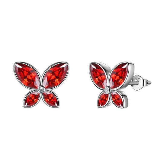 Tokyo Mart Butterfly Stud Earrings Birthstone January Garnet Women Girls Jewelry Birthday Gift