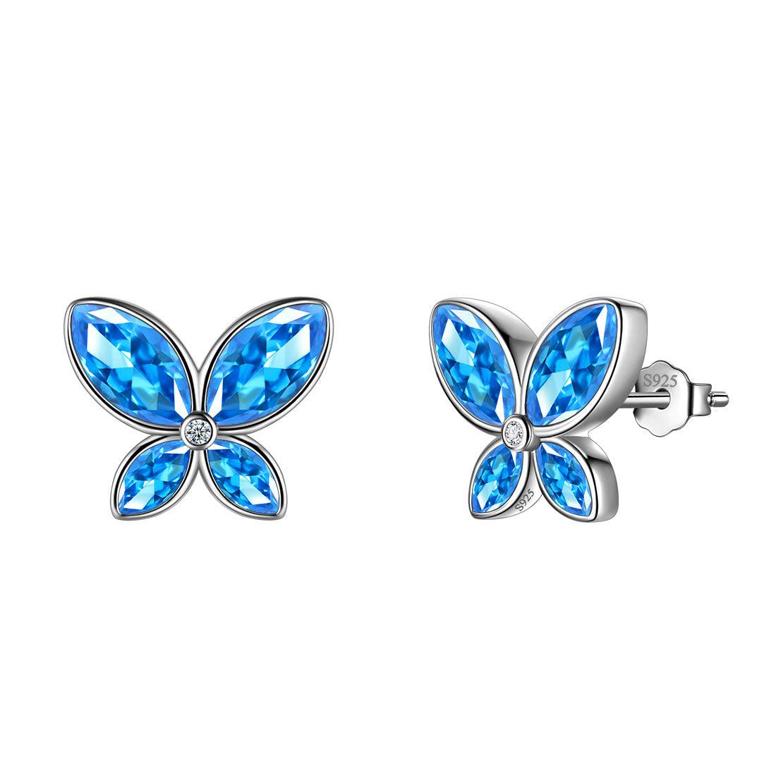 Tokyo Mart Butterfly Stud Earrings Birthstone March Aquamarine Women Girls Jewelry Birthday Gift