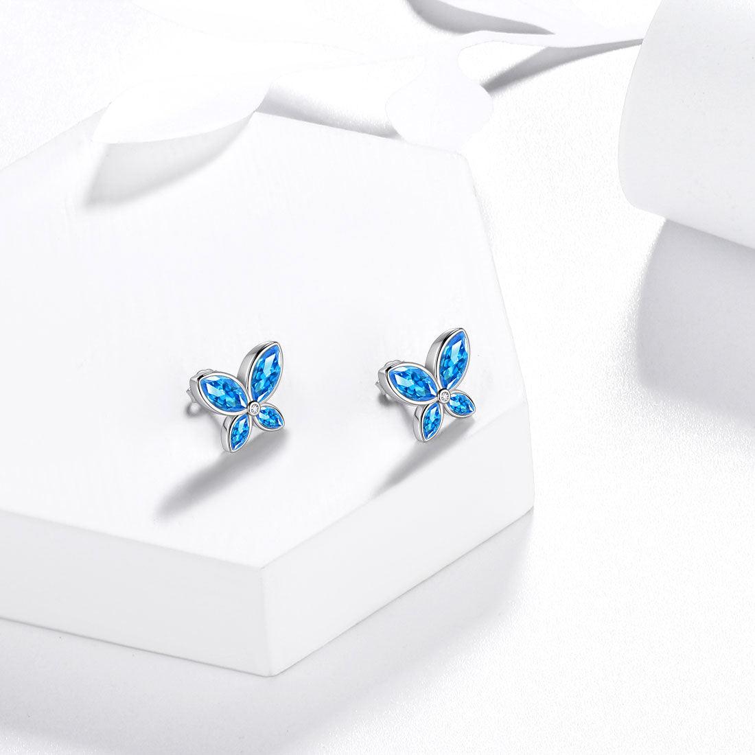 Tokyo Mart Butterfly Stud Earrings Birthstone March Aquamarine Women Girls Jewelry Birthday Gift