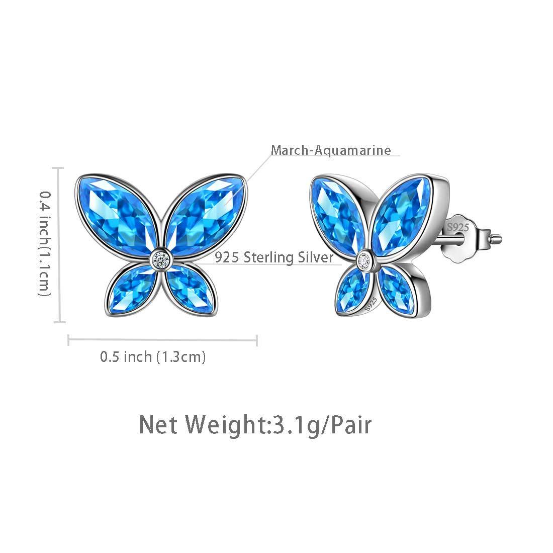 Tokyo Mart Butterfly Stud Earrings Birthstone March Aquamarine Women Girls Jewelry Birthday Gift