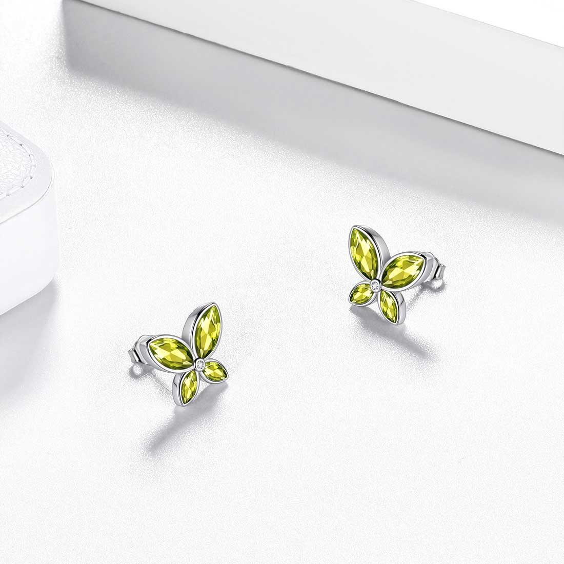 Tokyo Mart Butterfly Stud Earrings Birthstone August Peridot Women Girls Jewelry Birthday Gift