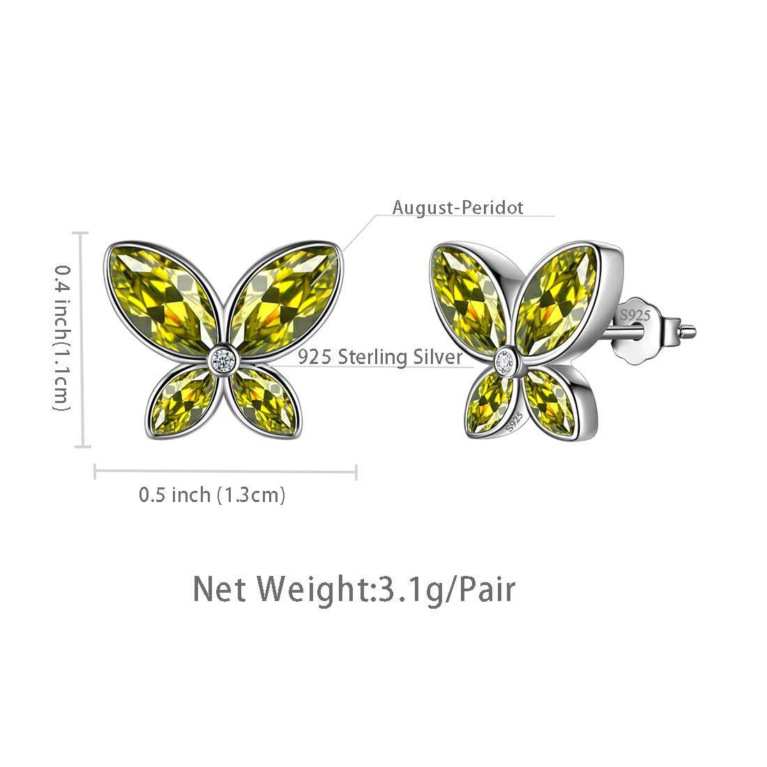 Tokyo Mart Butterfly Stud Earrings Birthstone August Peridot Women Girls Jewelry Birthday Gift