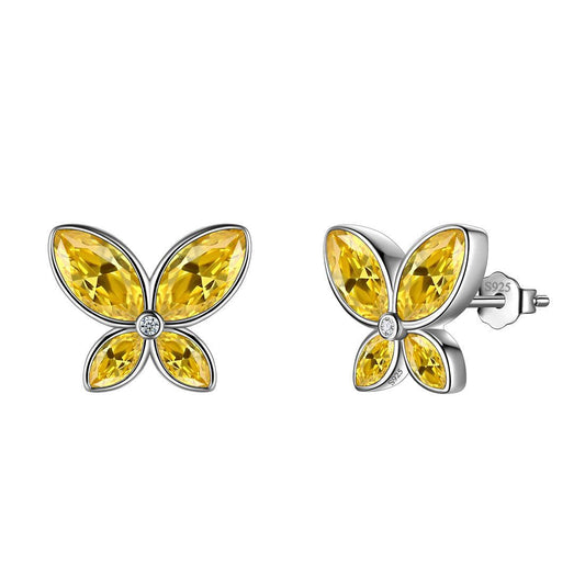 Tokyo Mart Butterfly Stud Earrings Birthstone November Citrine Women Girls Jewelry Birthday Gift