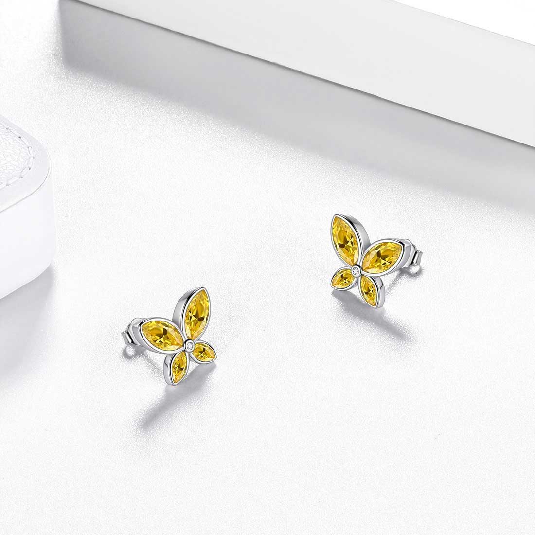 Tokyo Mart Butterfly Stud Earrings Birthstone November Citrine Women Girls Jewelry Birthday Gift