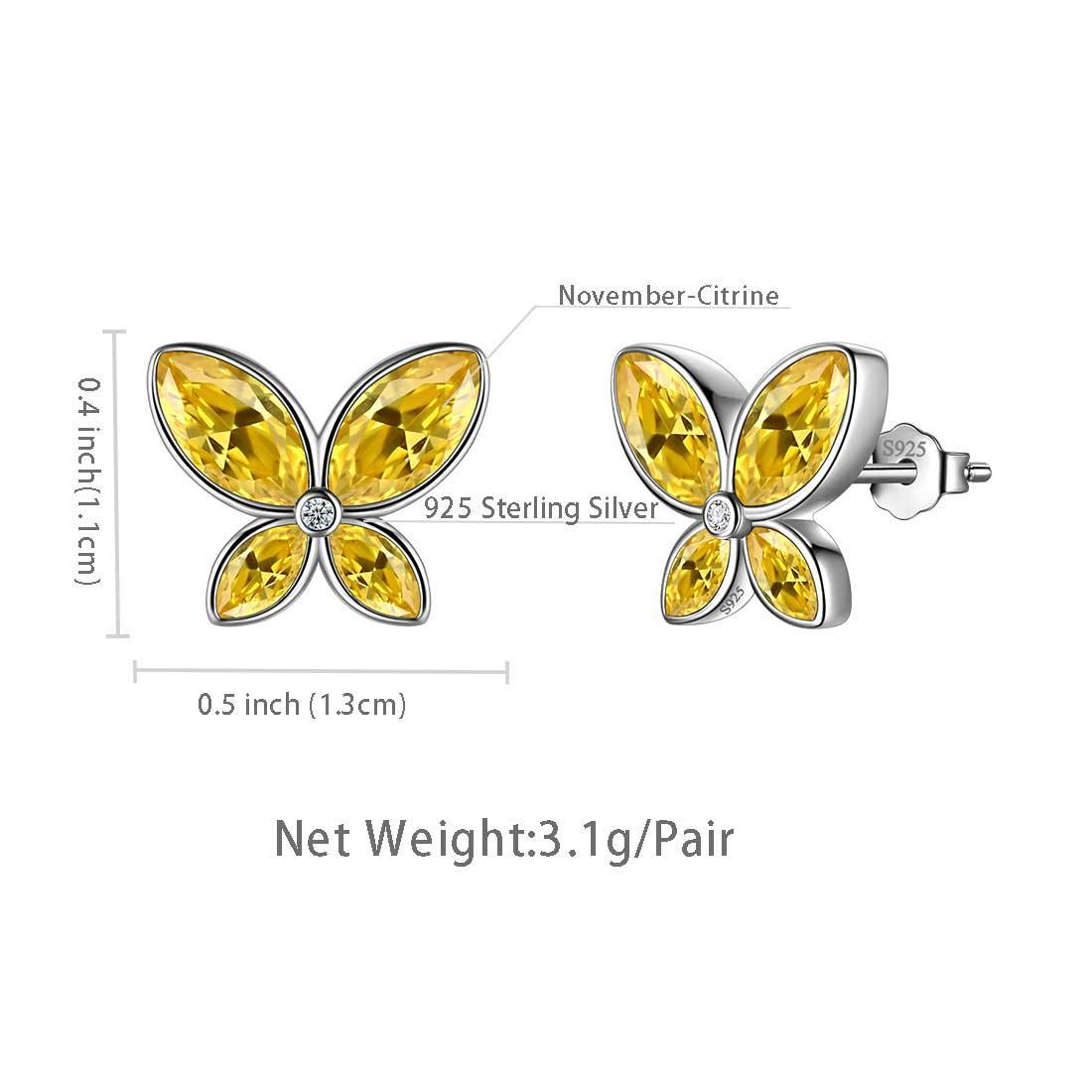 Tokyo Mart Butterfly Stud Earrings Birthstone November Citrine Women Girls Jewelry Birthday Gift