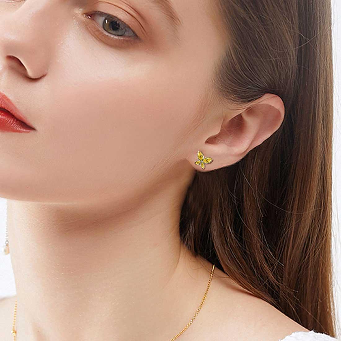 Tokyo Mart Butterfly Stud Earrings Birthstone November Citrine Women Girls Jewelry Birthday Gift