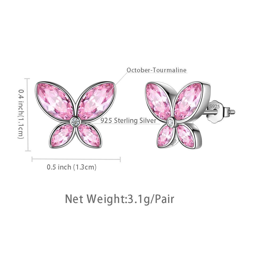 Tokyo Mart Butterfly Stud Earrings Birthstone October Tourmaline Women Girls Jewelry Birthday Gift