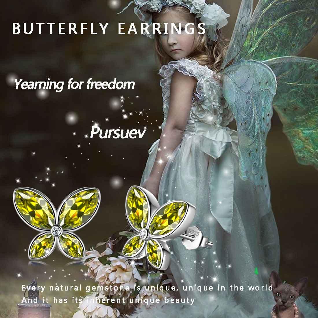 Tokyo Mart Butterfly Stud Earrings Birthstone August Peridot Women Girls Jewelry Birthday Gift