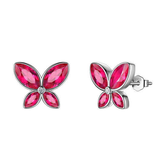 Tokyo Mart Butterfly Stud Earrings Birthstone July Ruby Women Girls Jewelry Birthday Gift