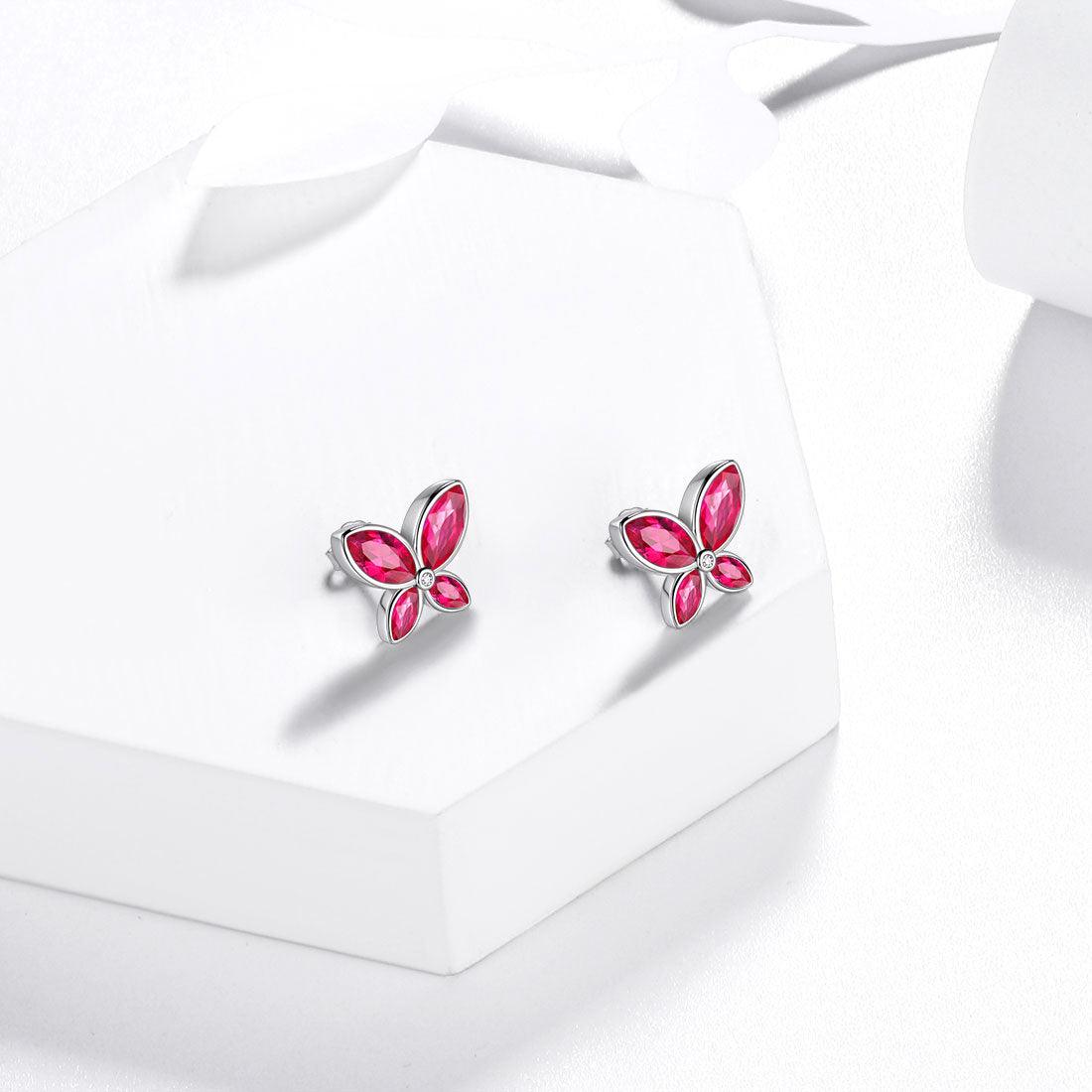 Tokyo Mart Butterfly Stud Earrings Birthstone July Ruby Women Girls Jewelry Birthday Gift