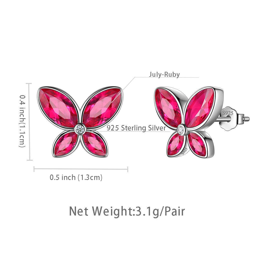 Tokyo Mart Butterfly Stud Earrings Birthstone July Ruby Women Girls Jewelry Birthday Gift