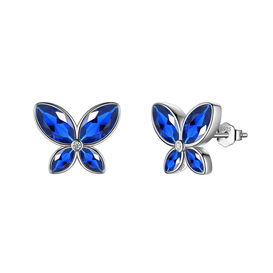 Tokyo Mart Butterfly Stud Earrings Birthstone September Sapphire Women Girls Jewelry Birthday Gift