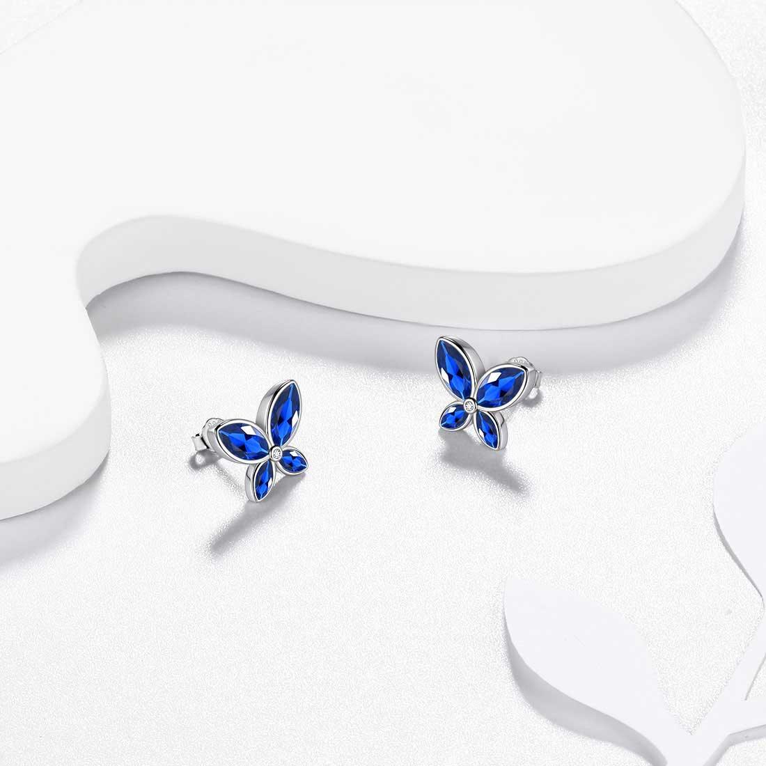 Tokyo Mart Butterfly Stud Earrings Birthstone September Sapphire Women Girls Jewelry Birthday Gift