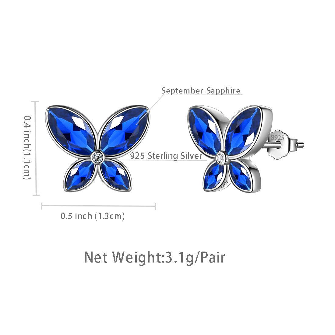 Tokyo Mart Butterfly Stud Earrings Birthstone September Sapphire Women Girls Jewelry Birthday Gift