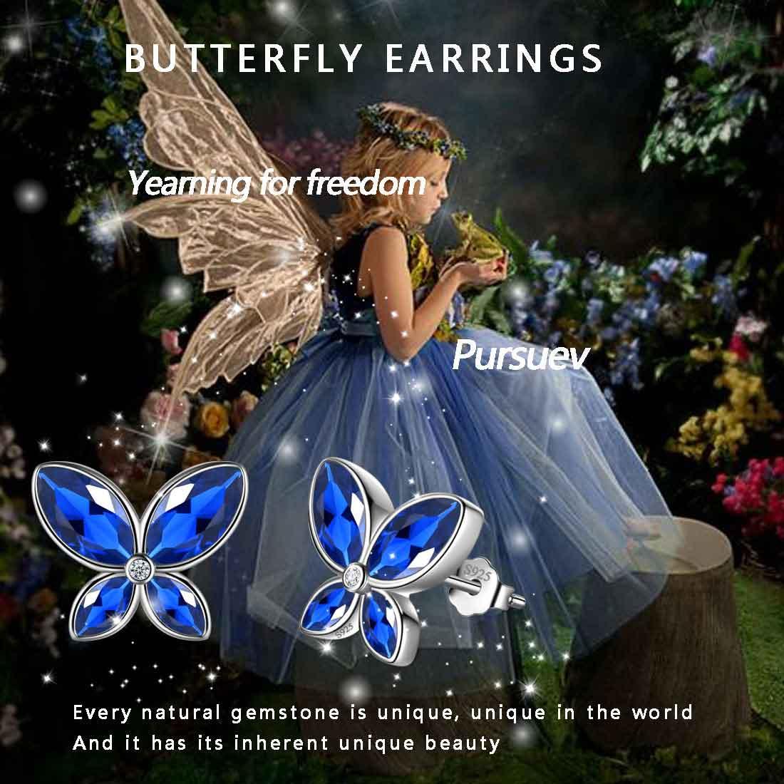 Tokyo Mart Butterfly Stud Earrings Birthstone September Sapphire Women Girls Jewelry Birthday Gift