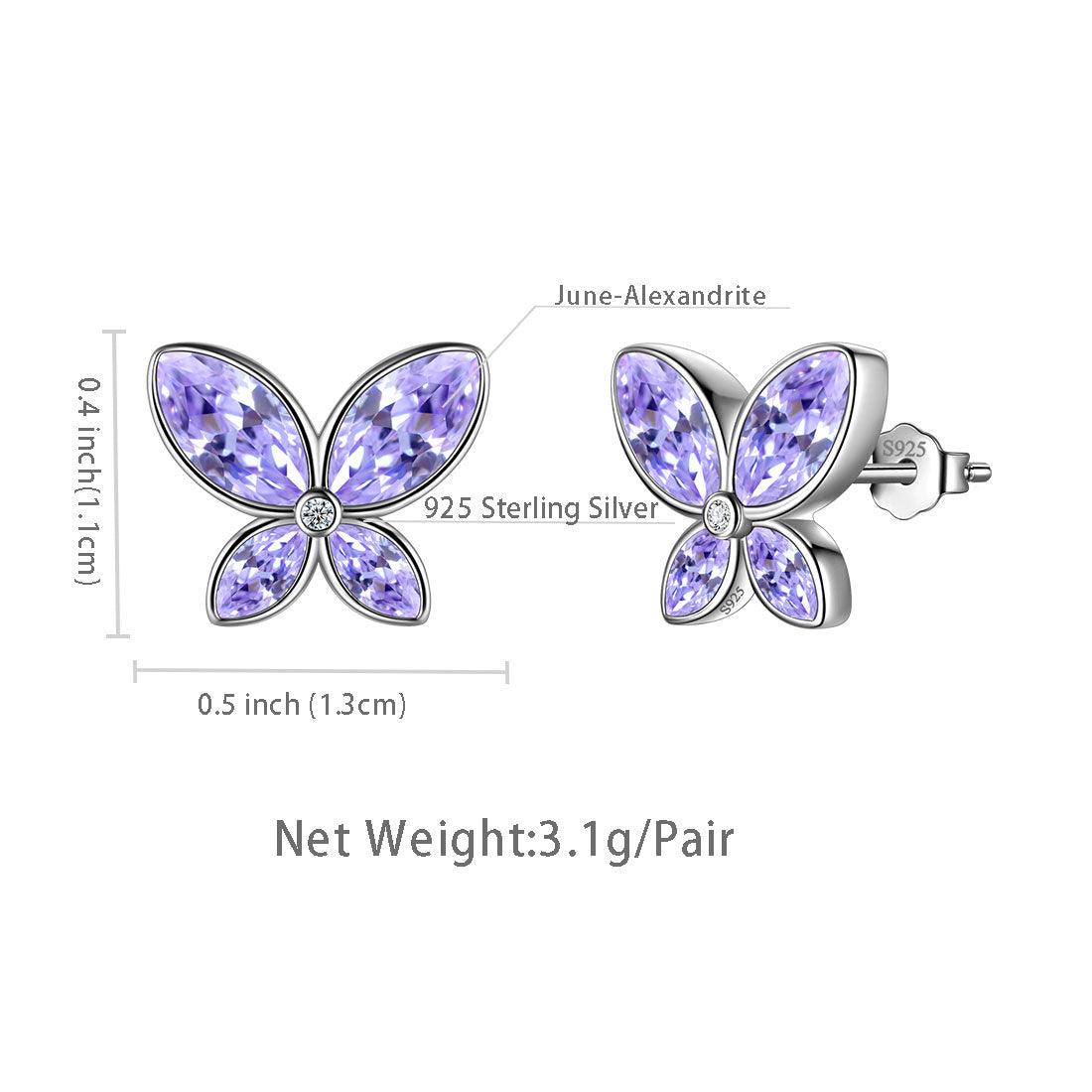 Tokyo Mart Butterfly Stud Earrings Birthstone June Alexandrite Women Girls Jewelry Birthday Gift