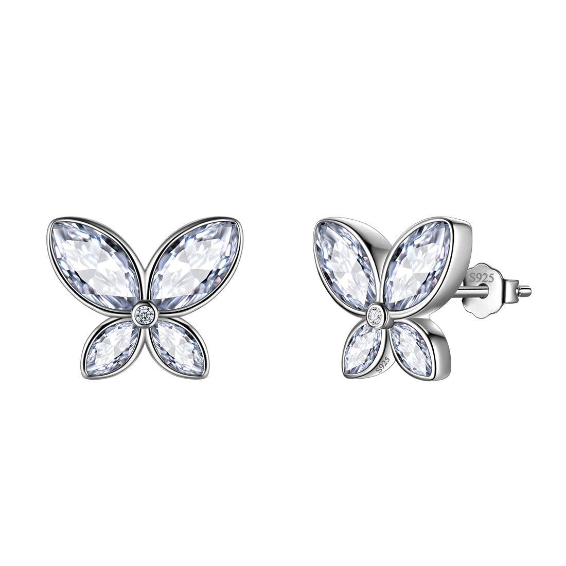 Tokyo Mart Butterfly Stud Earrings Birthstone April Diamond Women Girls Jewelry Birthday Gift