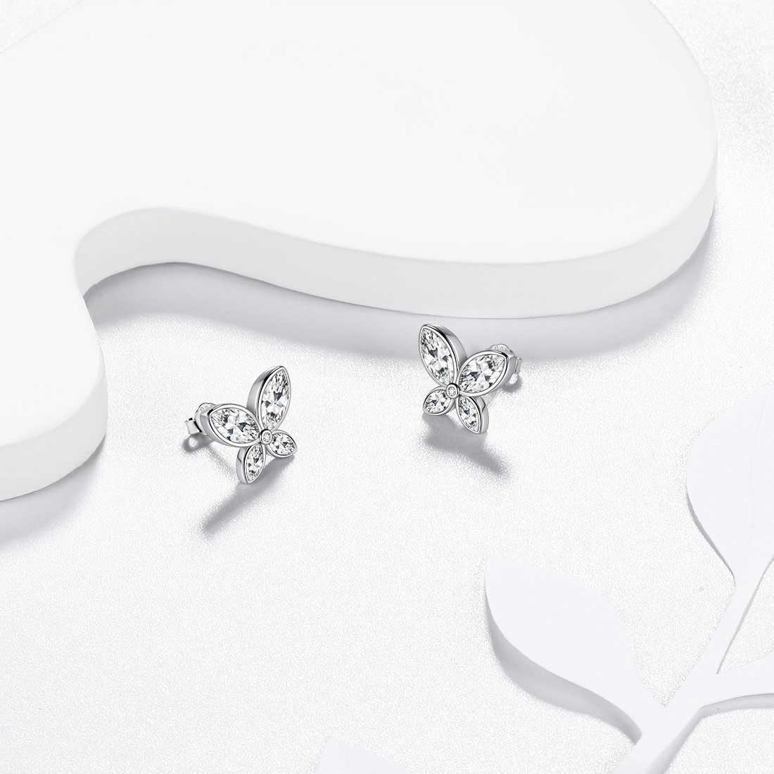 Tokyo Mart Butterfly Stud Earrings Birthstone April Diamond Women Girls Jewelry Birthday Gift