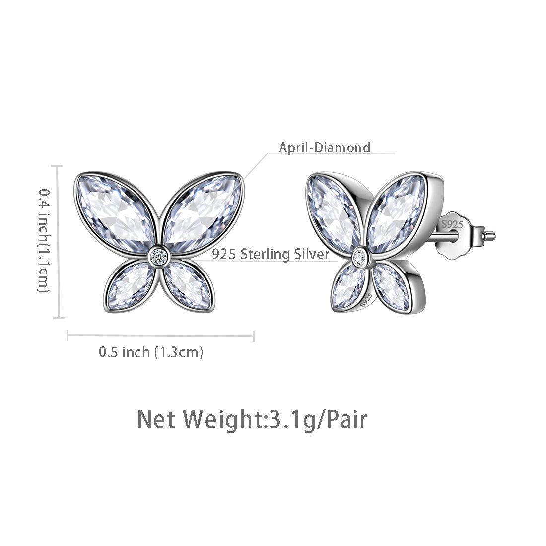 Tokyo Mart Butterfly Stud Earrings Birthstone April Diamond Women Girls Jewelry Birthday Gift