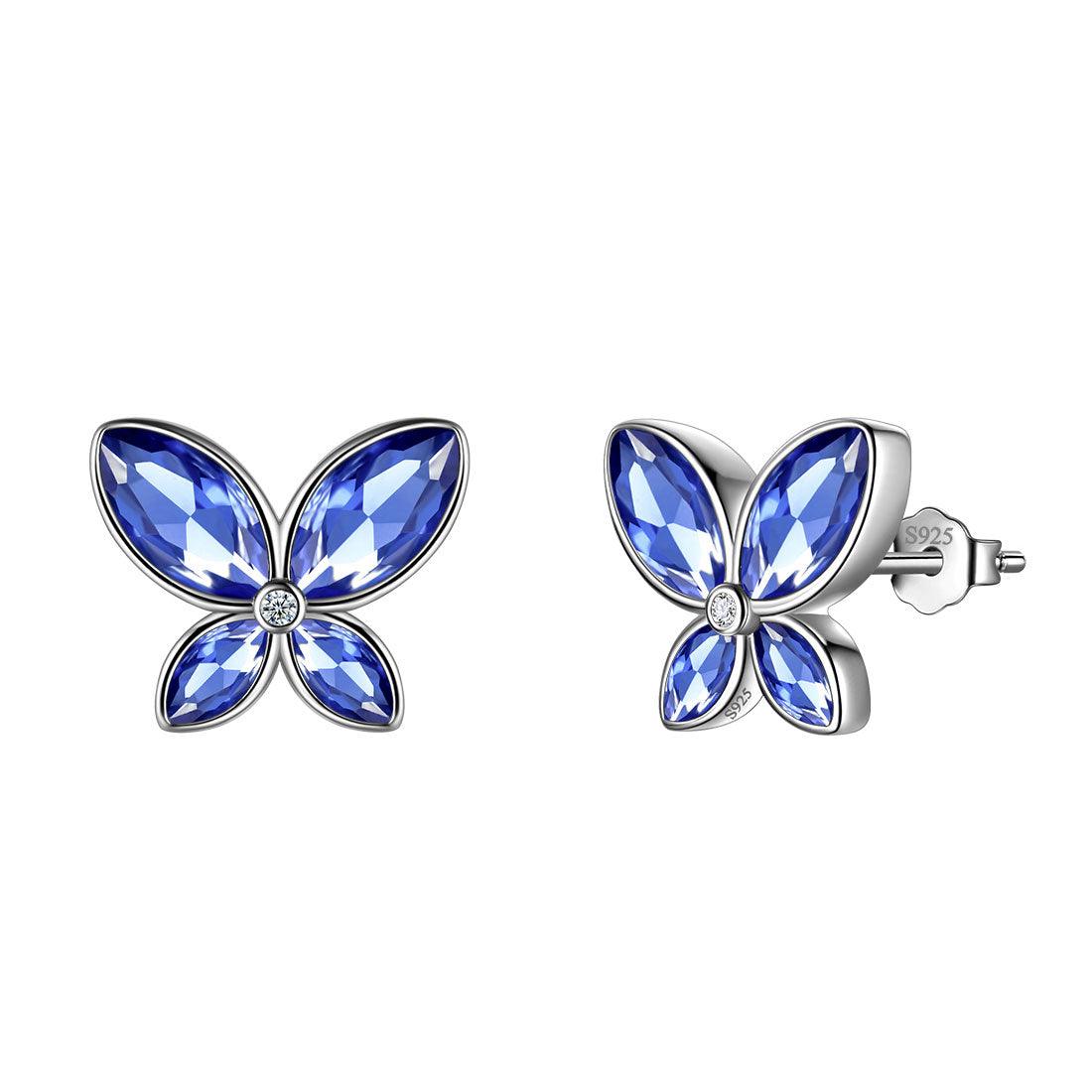 Tokyo Mart Butterfly Stud Earrings Birthstone December Tanzanite Women Girls Jewelry Birthday Gift