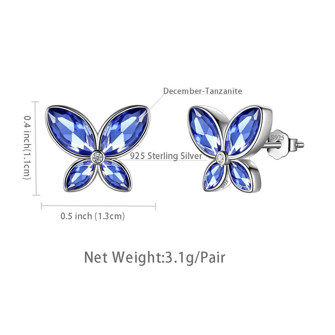 Tokyo Mart Butterfly Stud Earrings Birthstone December Tanzanite Women Girls Jewelry Birthday Gift