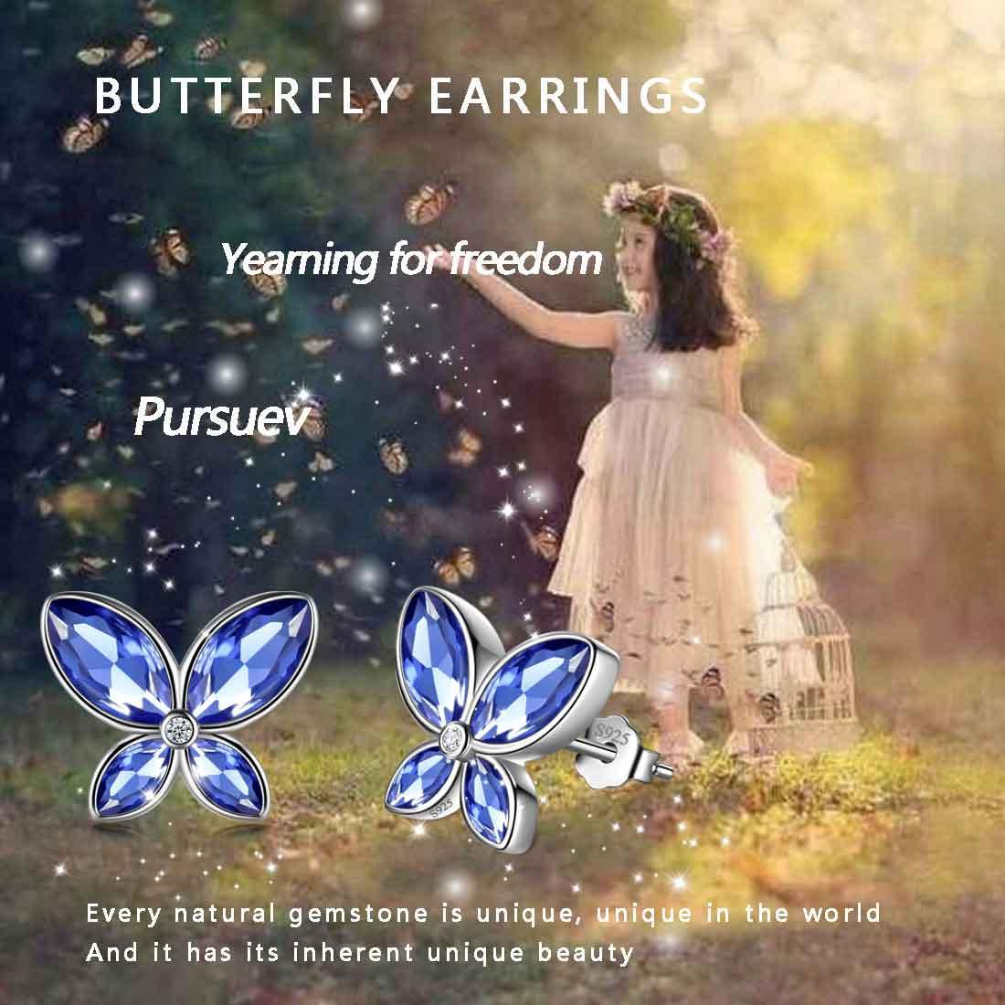 Tokyo Mart Butterfly Stud Earrings Birthstone December Tanzanite Women Girls Jewelry Birthday Gift