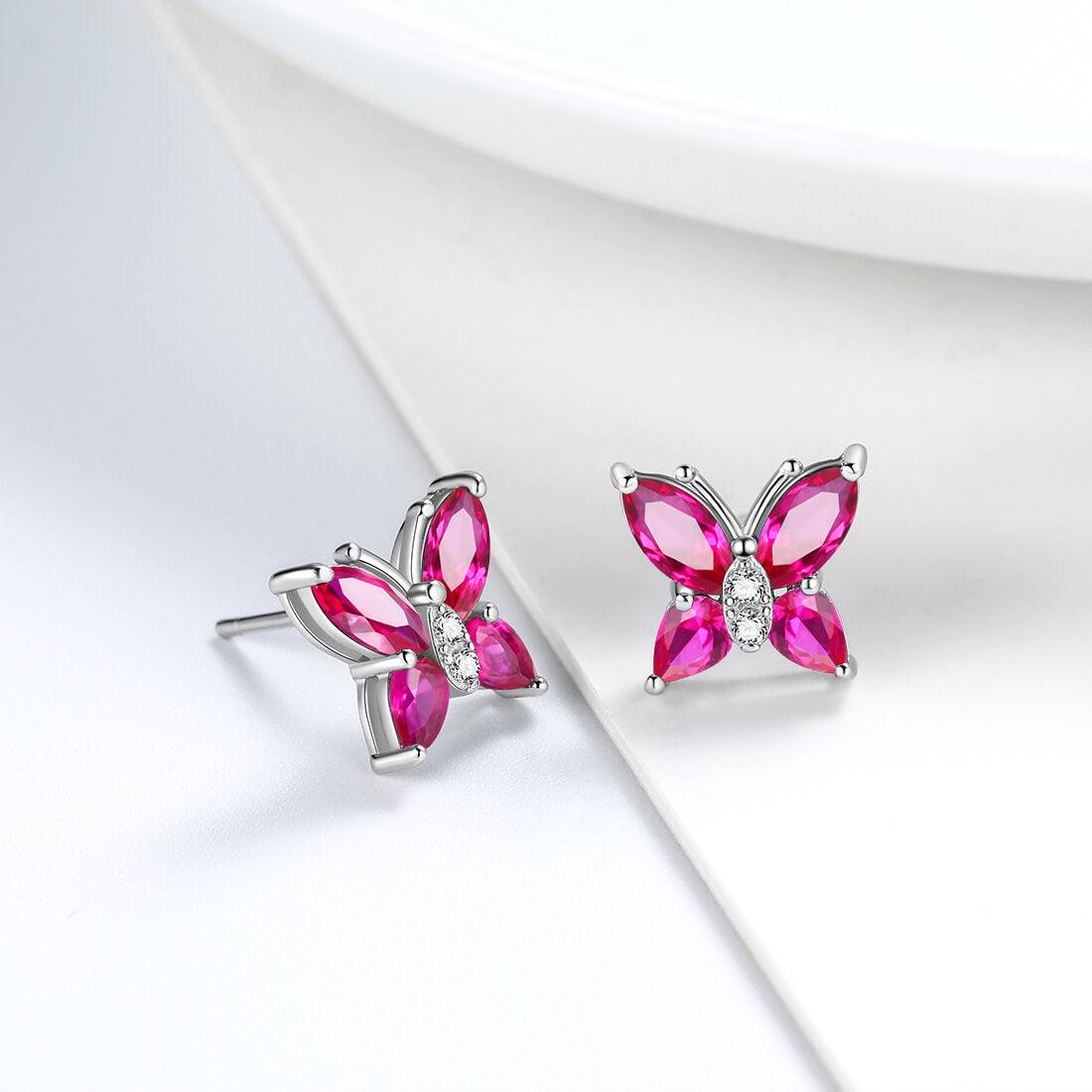 Tokyo Mart Women Stud Earrings Butterfly Birthstone July Ruby Girls Jewelry Birthday Gift