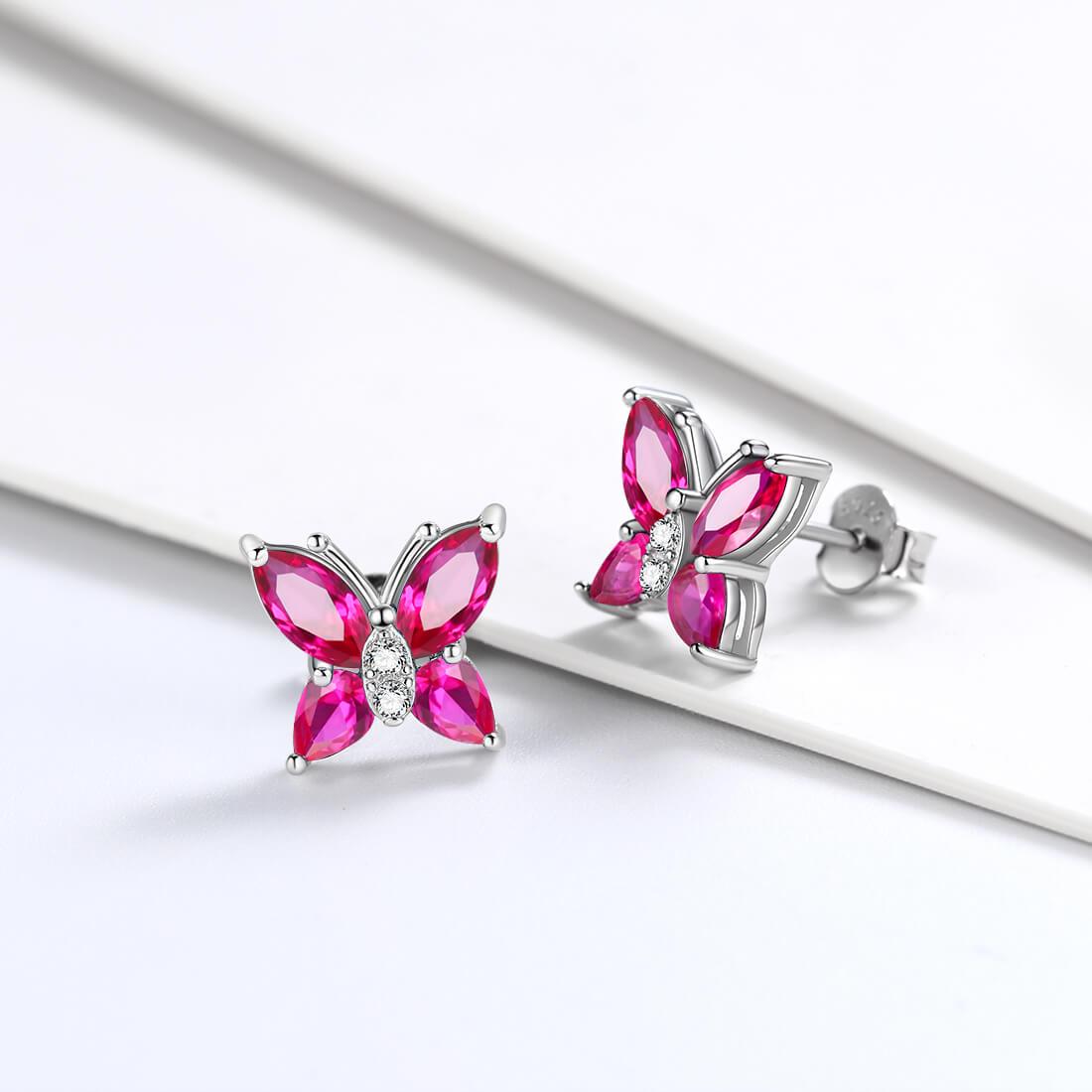 Tokyo Mart Women Stud Earrings Butterfly Birthstone July Ruby Girls Jewelry Birthday Gift