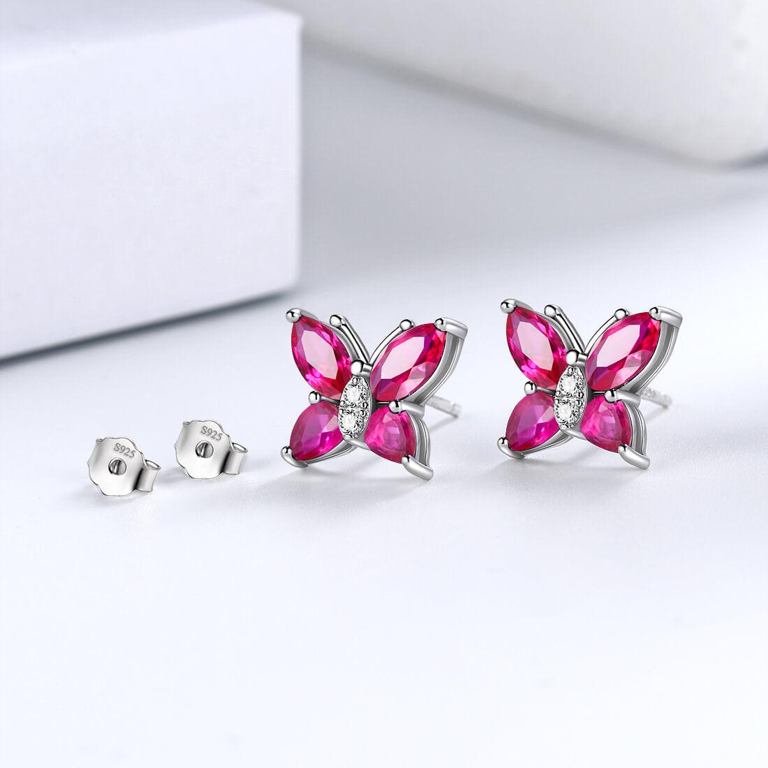 Tokyo Mart Women Stud Earrings Butterfly Birthstone July Ruby Girls Jewelry Birthday Gift