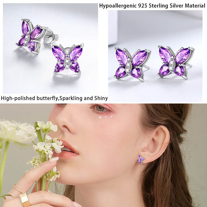 Tokyo Mart Butterfly Stud Earrings Women Birthstone Jewelry Birthday Gifts 925 Sterling Silver