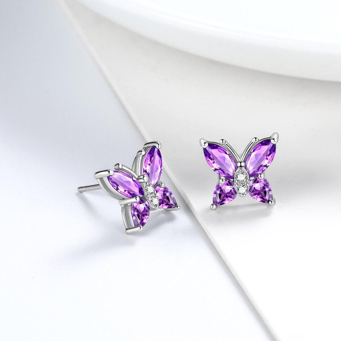 Tokyo Mart Women Stud Earrings Butterfly Birthstone February Amethyst Girls Jewelry Birthday Gift