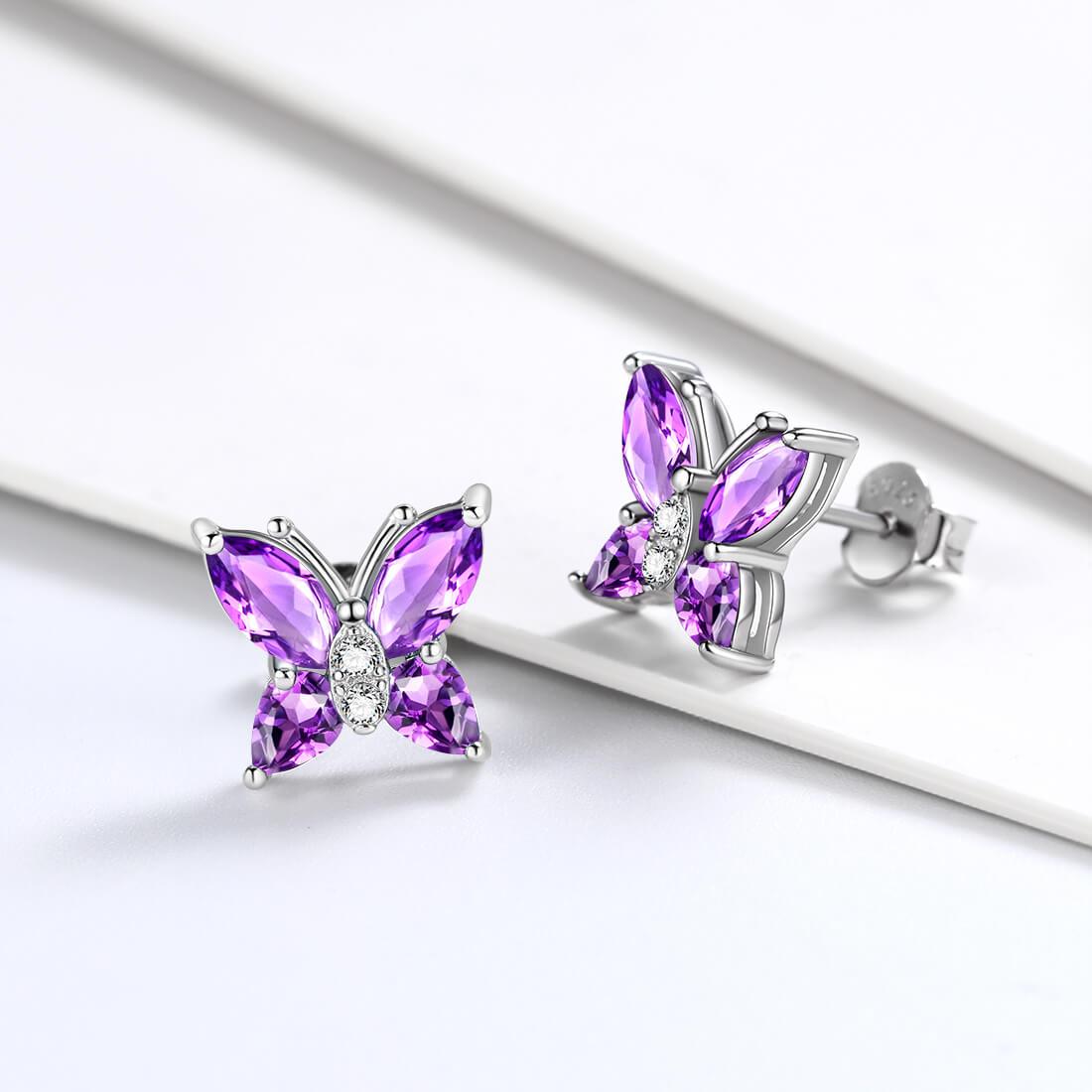 Tokyo Mart Women Stud Earrings Butterfly Birthstone February Amethyst Girls Jewelry Birthday Gift