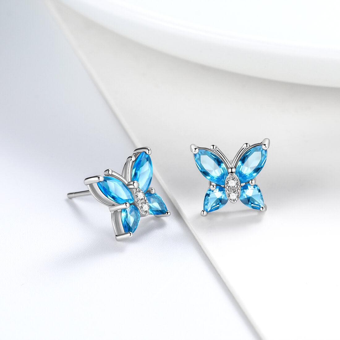 Tokyo Mart Women Stud Earrings Butterfly Birthstone March Aquamarine Girls Jewelry Birthday Gift