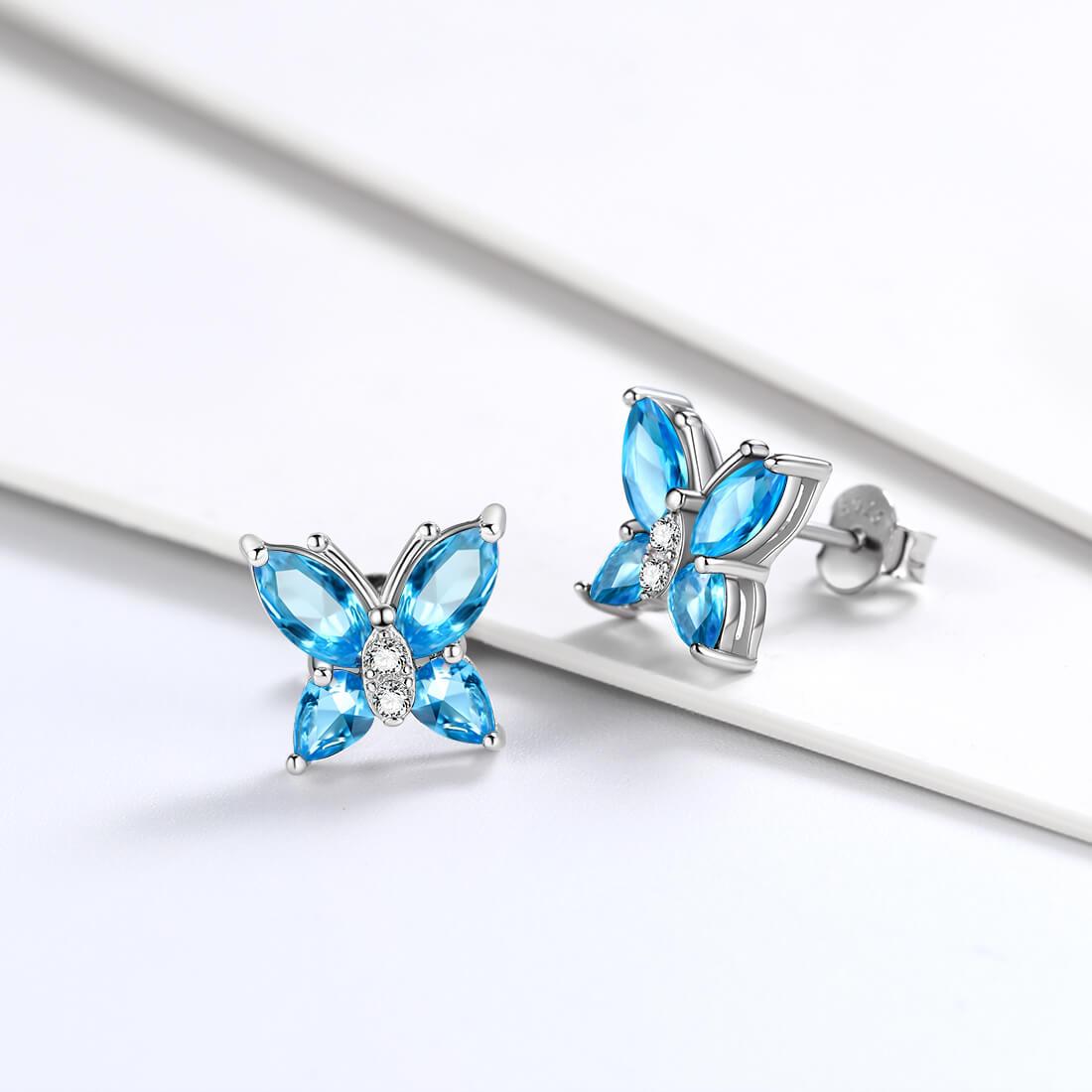 Tokyo Mart Women Stud Earrings Butterfly Birthstone March Aquamarine Girls Jewelry Birthday Gift