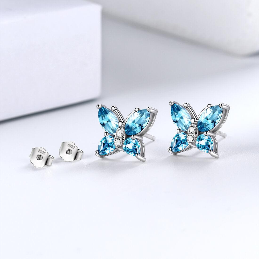 Tokyo Mart Women Stud Earrings Butterfly Birthstone March Aquamarine Girls Jewelry Birthday Gift